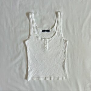 Brandy Melville Dalis Tank Top | White Ribbed Button Size OS
